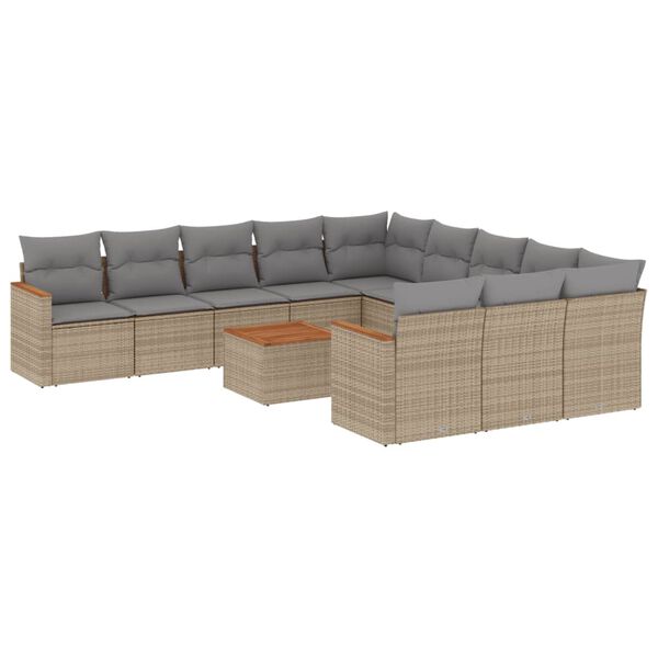 vidaXL 12-delige Loungeset met kussens poly rattan gemengd beige