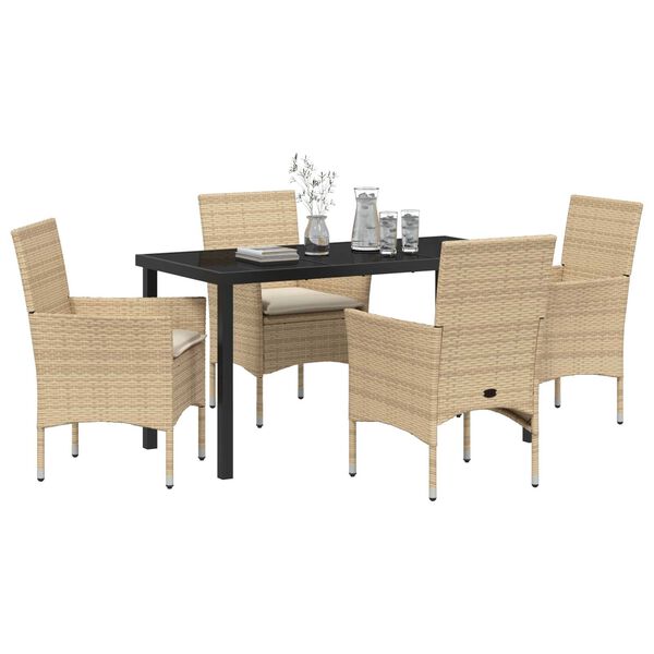 vidaXL Tuin eettafelset met kussen 5 pcs Beige poly rattan