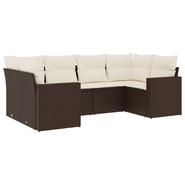 vidaXL 6-delige Loungeset met kussens poly rattan bruin