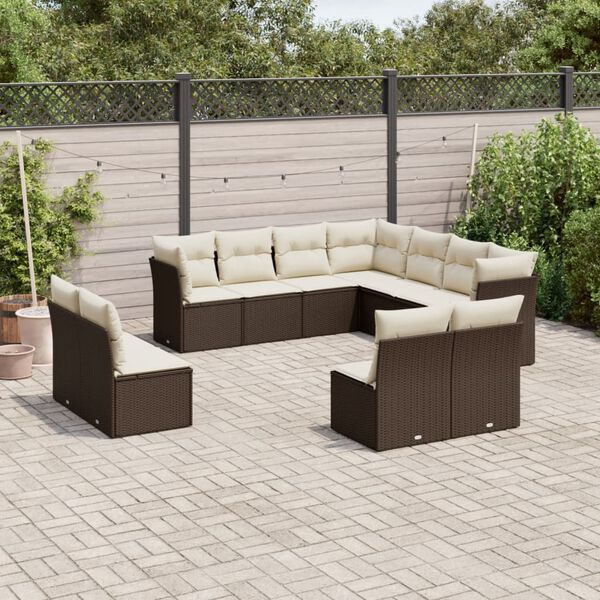 vidaXL 11-delige Loungeset met kussens poly rattan bruin