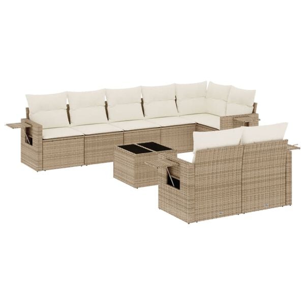 vidaXL 9-delige Loungeset met kussens poly rattan beige