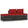 vidaXL 3-delige Loungeset met kussens grijs ge&iuml;mpregneerd hout