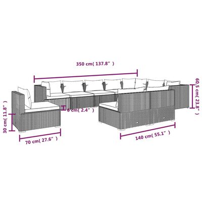 vidaXL 10-delige Loungeset met kussens poly rattan zwart