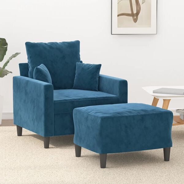 vidaXL Fauteuil met voetenbank 60 cm fluweel blauw