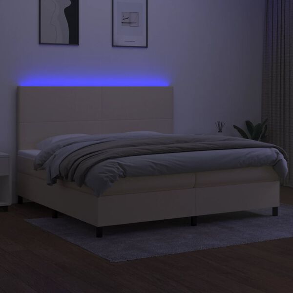 vidaXL Boxspring met matras en LED stof cr&egrave;mekleurig 200x200 cm