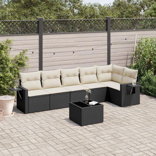 vidaXL 7-delige Loungeset met kussens poly rattan zwart
