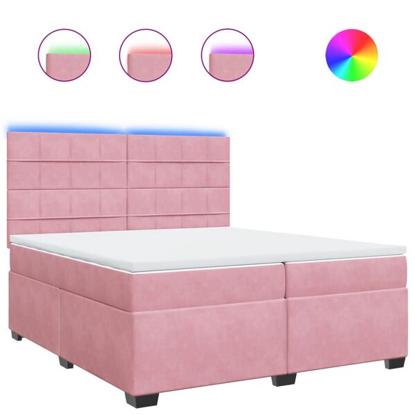 vidaXL Boxspring met matras fluweel roze 200x200 cm