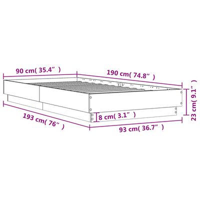 vidaXL Bedframe bewerkt hout grijs sonoma eikenkleurig 90x190 cm