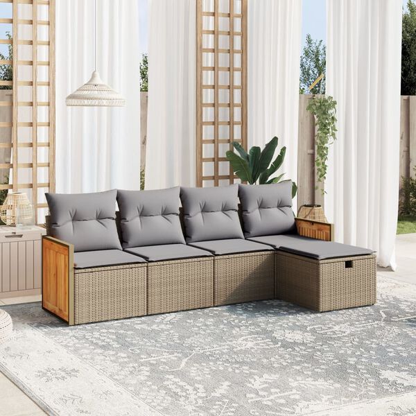 vidaXL 5-delige Loungeset met kussens poly rattan gemengd beige