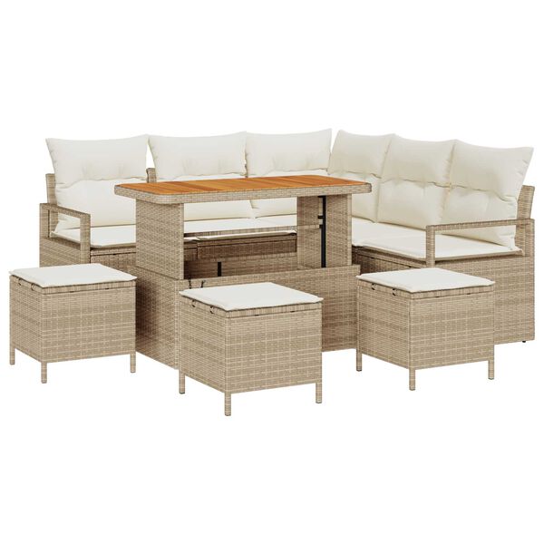 vidaXL Tuin Sofa Set met kussen 9 pcs Beige Poly riet