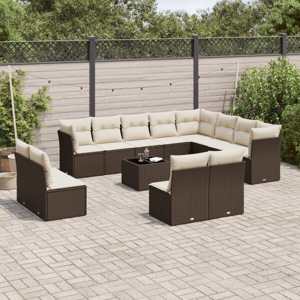 vidaXL 13-delige Loungeset met kussens poly rattan bruin