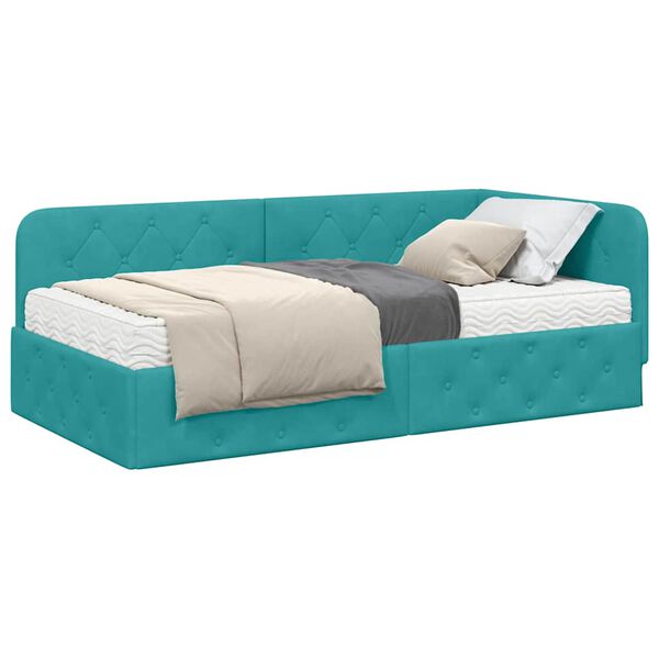 vidaXL Hoekbedframe met matras Turquoise 90 x 200 cm Fluweel