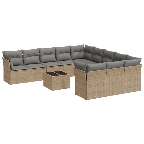 vidaXL 12-delige Loungeset met kussens poly rattan beige