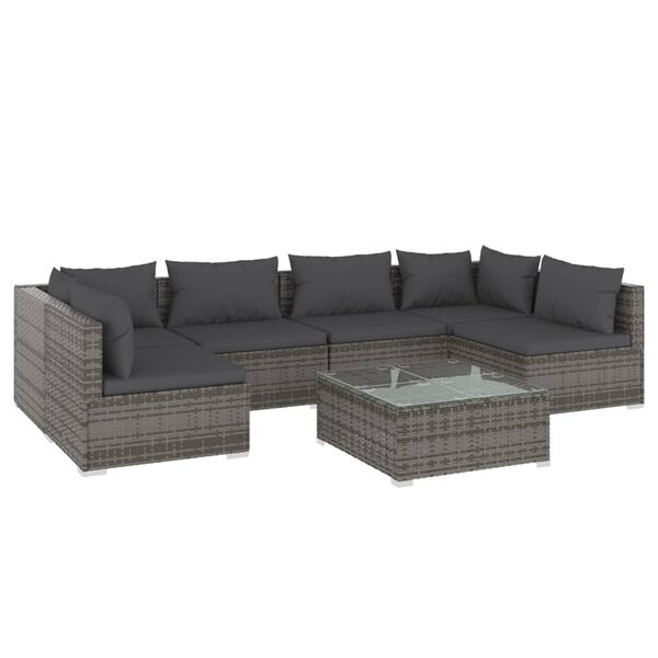 vidaXL 7-delige Loungeset met kussens poly rattan grijs