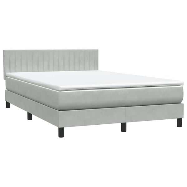 vidaXL Boxspring met matras fluweel lichtgrijs 140x210 cm