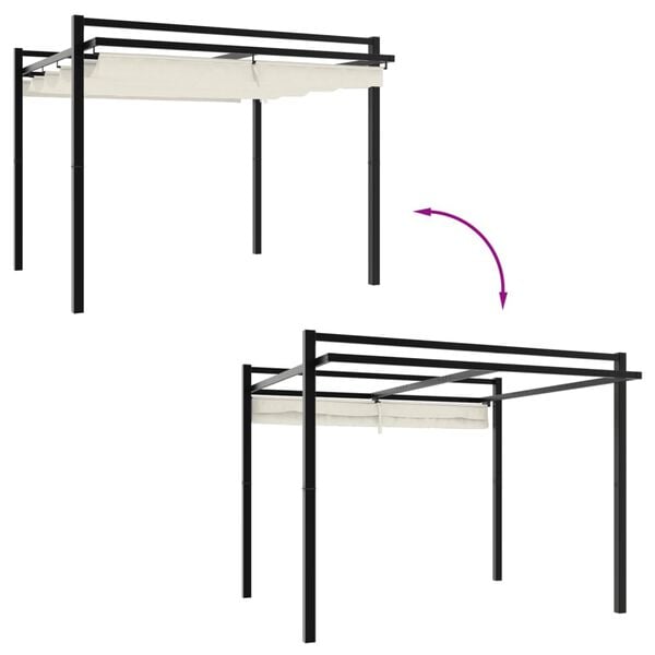 vidaXL Prieel met uittrekbaar dak 3x3 m aluminium cr&egrave;mekleurig