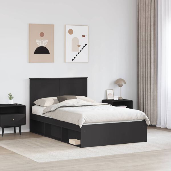 vidaXL Bedframe met hoofdeinde Zwart 120 x 190 cm Massief grenenhout