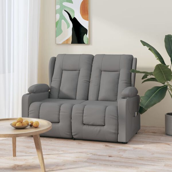 vidaXL Massagestoel 2-zits verstelbaar bekerhouders kunstleer grijs