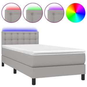 vidaXL Boxspring met matras en LED stof lichtgrijs 90x190 cm