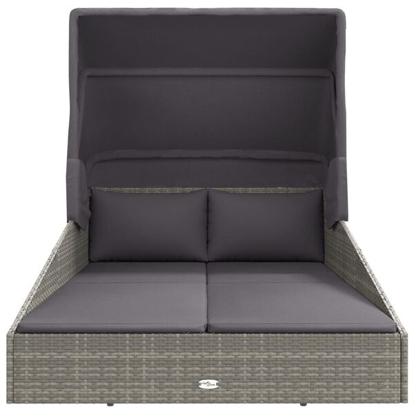 vidaXL Ligbed met inklapbaar dak 200x114x128 cm poly rattan grijs