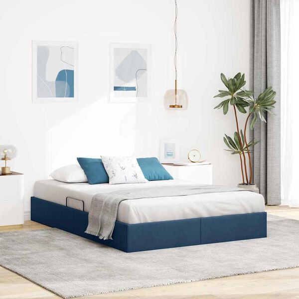 vidaXL Opslag bed met hoofdeinde met opslag Blauw 140 x 190 cm Stof