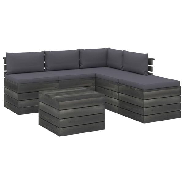 vidaXL 6-delige Loungeset met kussens pallet grenenhout