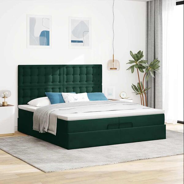 vidaXL Ottoman bed met matrassen 200x200cm fluweel donkergroen