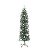 vidaXL Kunstmatige slanke kerstboom met 150 LED Groen en Wit 150 cm