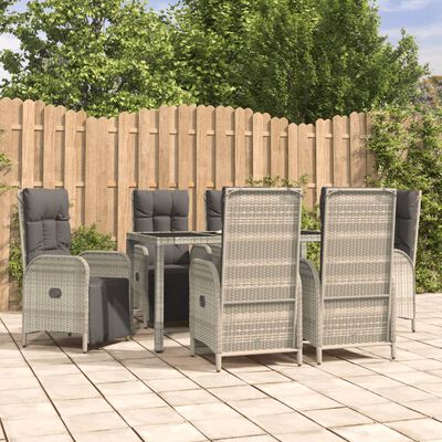 vidaXL 7-delige Tuinset met kussens poly rattan grijs