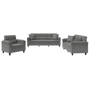 vidaXL 3-delige Loungeset met kussens microvezelstof donkergrijs