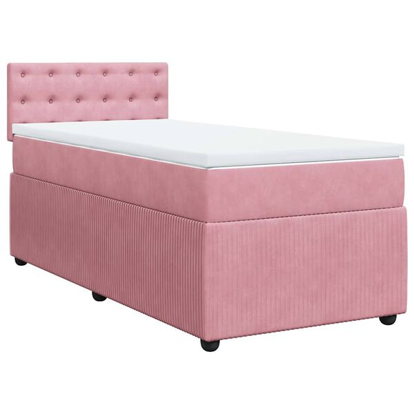 vidaXL Boxspring met matras fluweel roze 80x200 cm