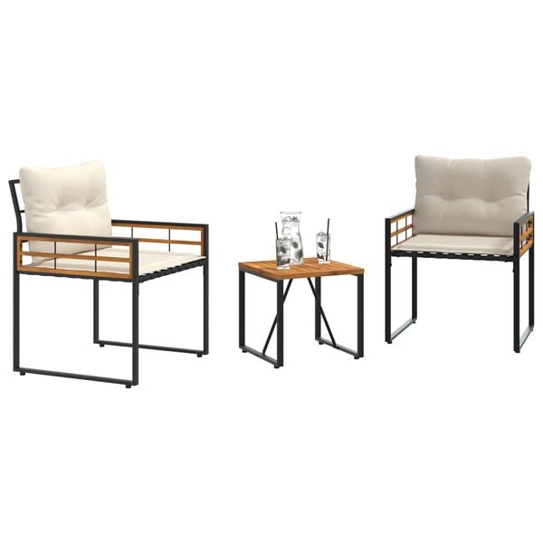 vidaXL Buitenmeubelset met kussen 3 pcs Crème