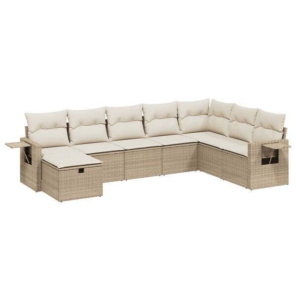 vidaXL 8-delige Loungeset met kussens poly rattan beige
