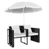 vidaXL Tuinbed met parasol poly rattan zwart