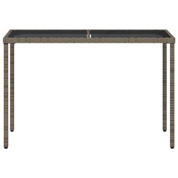 vidaXL Tuintafel met glazen blad 115x54x74 cm poly rattan grijs