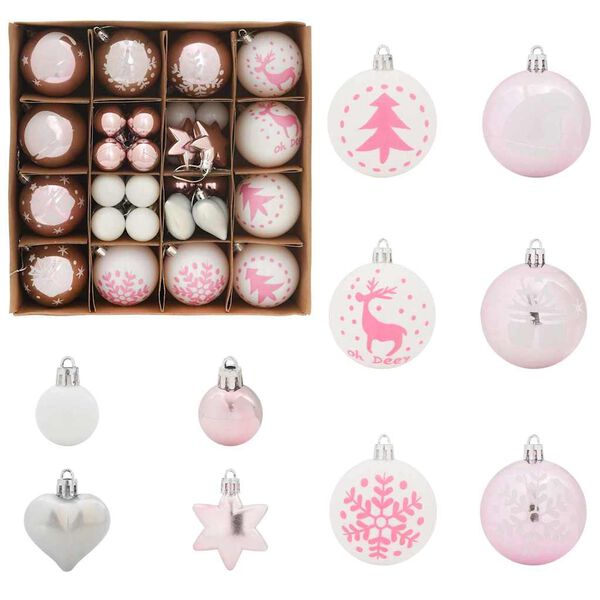 vidaXL Kerstbal Set 40 pcs Wit en Roze Kunststof