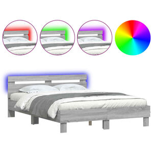 vidaXL Bedframe met hoofdeinde en LED grijs sonoma eiken 150x200 cm