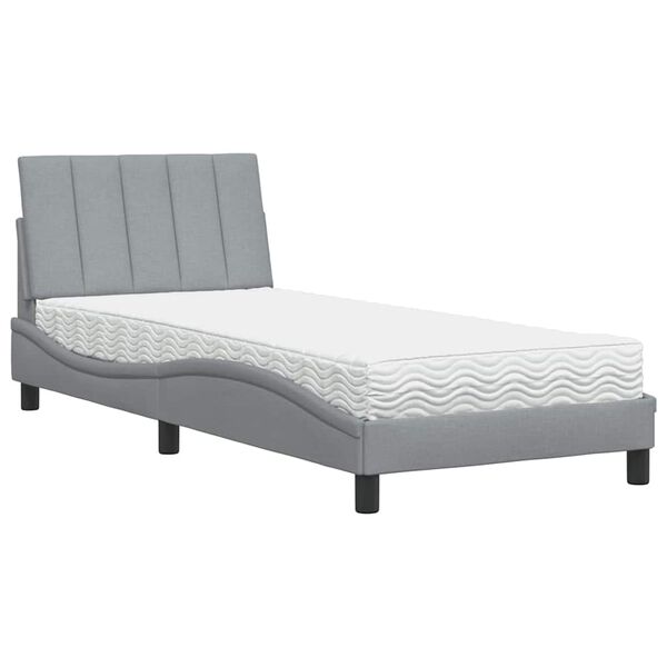 vidaXL Bed met matras "Hanko" stof lichtgrijs 90x200 cm