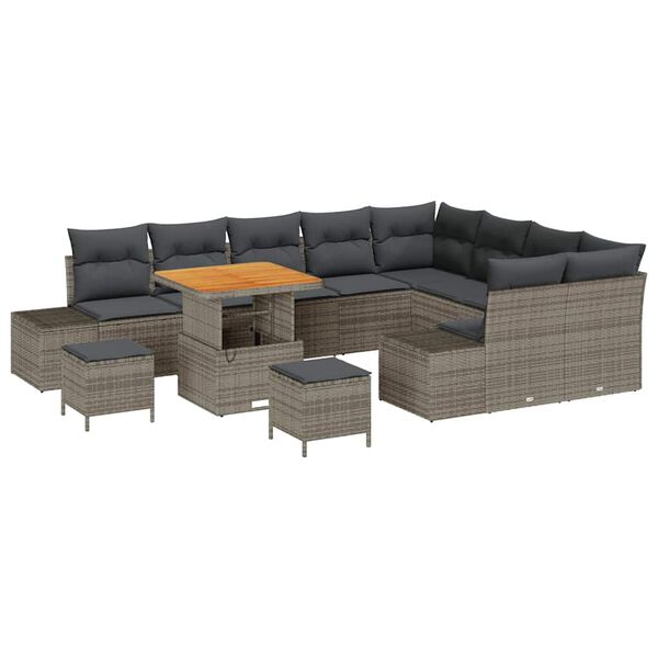 vidaXL Tuin Sofa Set met kussen 12 pcs Licht Grijs en Donker Grijs
