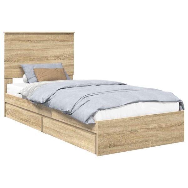 vidaXL Opslag bed met hoofdeinde Sonoma Eiken 90 x 190 cm Bewerkt hout