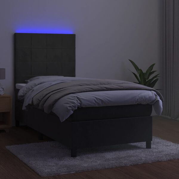 vidaXL Boxspring met matras en LED fluweel donkergrijs 90x200 cm