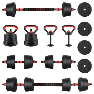vidaXL 4-in-1 Halterset 30kg Zwart en Rood Cement en ijzeren zand