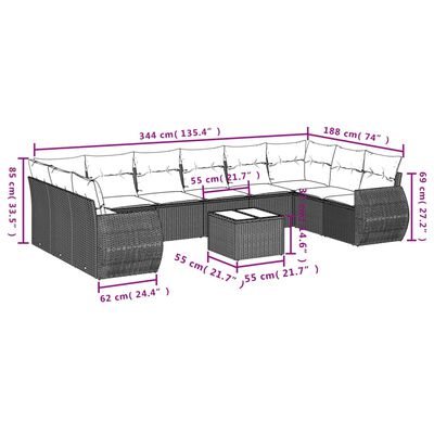 vidaXL 10-delige Loungeset met kussens poly rattan grijs