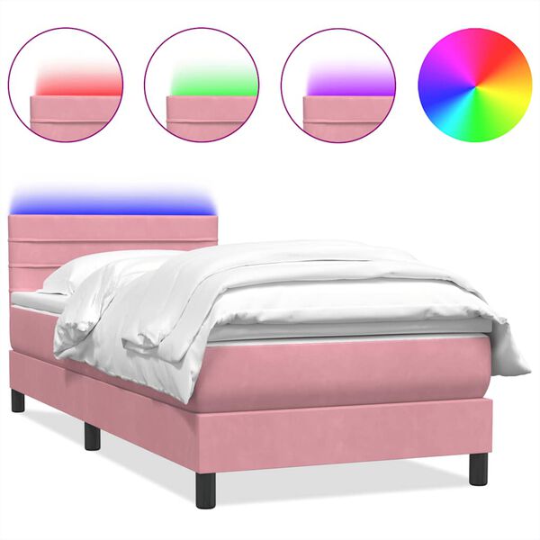 vidaXL Boxspring met matras en LED fluweel roze 100x210 cm