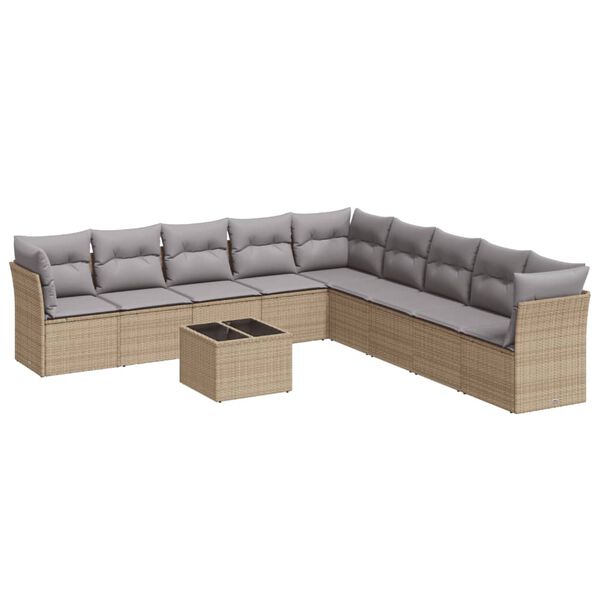 vidaXL 10-delige Loungeset met kussens poly rattan beige