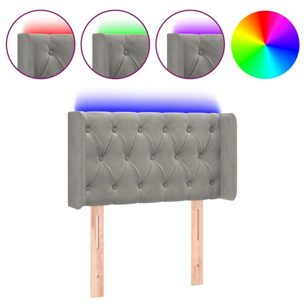 vidaXL Hoofdbord LED 83x16x78/88 cm fluweel lichtgrijs