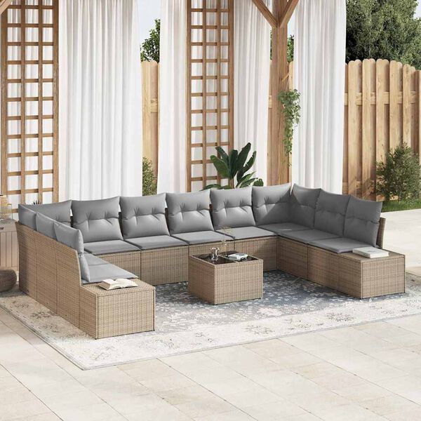 vidaXL Tuinbankenset met kussen 10 pcs Beige en Licht Grijs Polyrattan