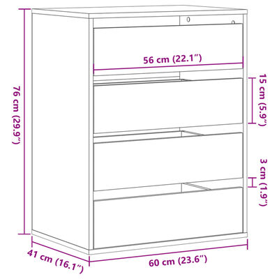 vidaXL Ladekast 60x41x76 cm bewerkt hout wit