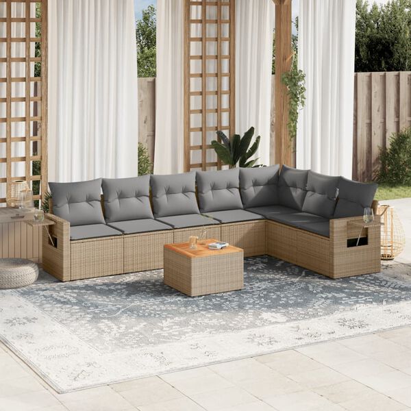 vidaXL 8-delige Loungeset met kussens poly rattan beige