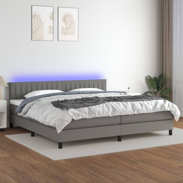 vidaXL Boxspring met matras en LED stof donkergrijs 200x200 cm